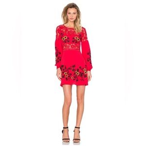 FOR LOVE & LEMONS ISABELLA LONG SLEEVE MINI DRESS HOT RED